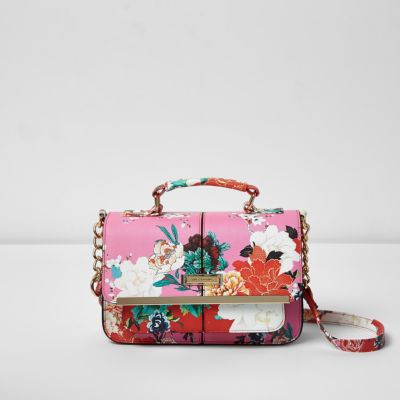 Pink floral print mini satchel bag